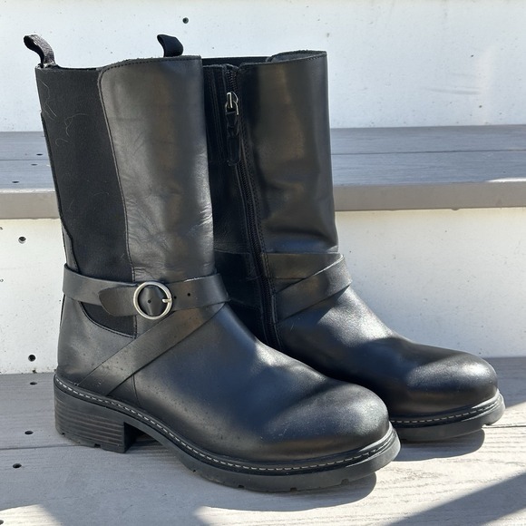 Vintage Foundry Co Womens Black Leather Genevieve Boot Buckle Side Zip Size 10 - Picture 1 of 11